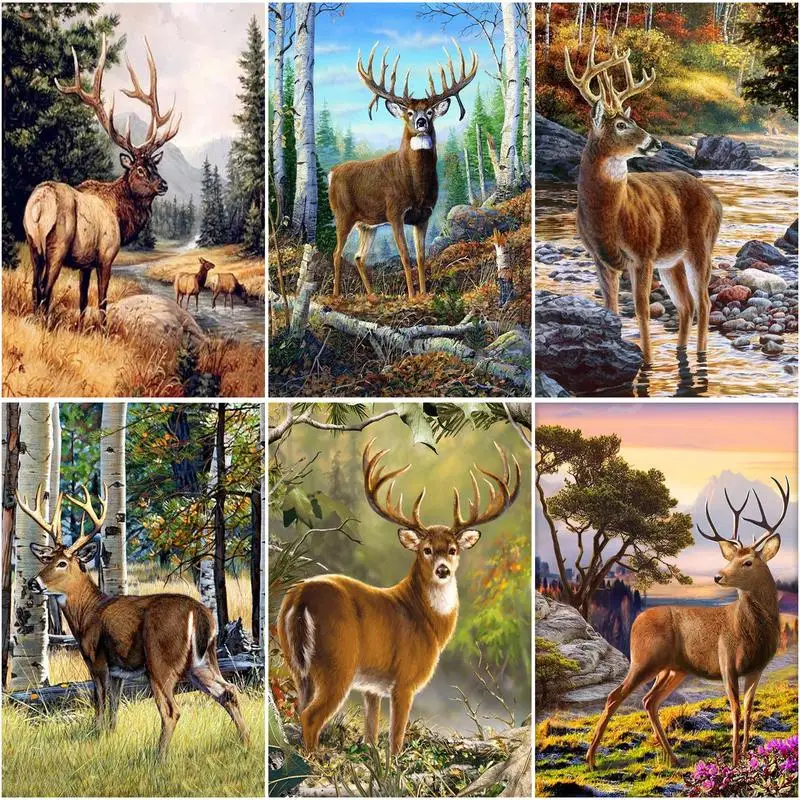 

RUOPOTY 60x75cm Frame Painting By Number For Adults Deer Acrylic Drawing Coloring By Numbers Modern Wall Art Picture For Diy Gif