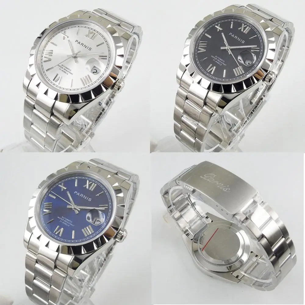 

3 Colors PARNIS 39mm New Arrival Automatic Men Watch Sapphire Glass Date Window 21 Jewels MIYOTA 8215 Metal Strap