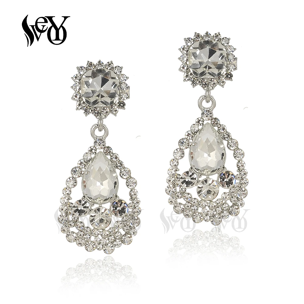 VEYO Classic Crystal Rhinestone Drop Earrings Elegant Hollow Bridal Dangle Earrings for Women Fashion Jewelry New Gift