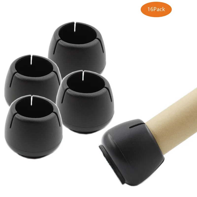 16PCS Chair Leg Floor Protectors for 12mm to 42mm Round Chair Legs,Silicone Felt Chair Leg Caps Covers Best Chair Leg Tip,Black