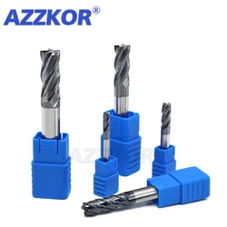 Azzkor Tungsten Steel Carbide Face End Mill, CNC Maching Tools, Cortador de aço inoxidável, 4-Flute Nano Coating, HRC50, 1-20mm