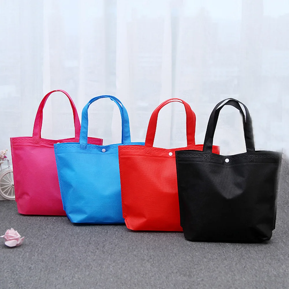 Simple Foldable Shopping Bag Reusable Tote Pouch Solid Color Useful Female Non-woven Fabrics Shopping Bags Button Grocery Bag