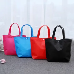 Simple Foldable Shopping Bag Reusable Tote Pouch Solid Color Useful Female Non-woven Fabrics Shopping Bags Button Grocery Bag