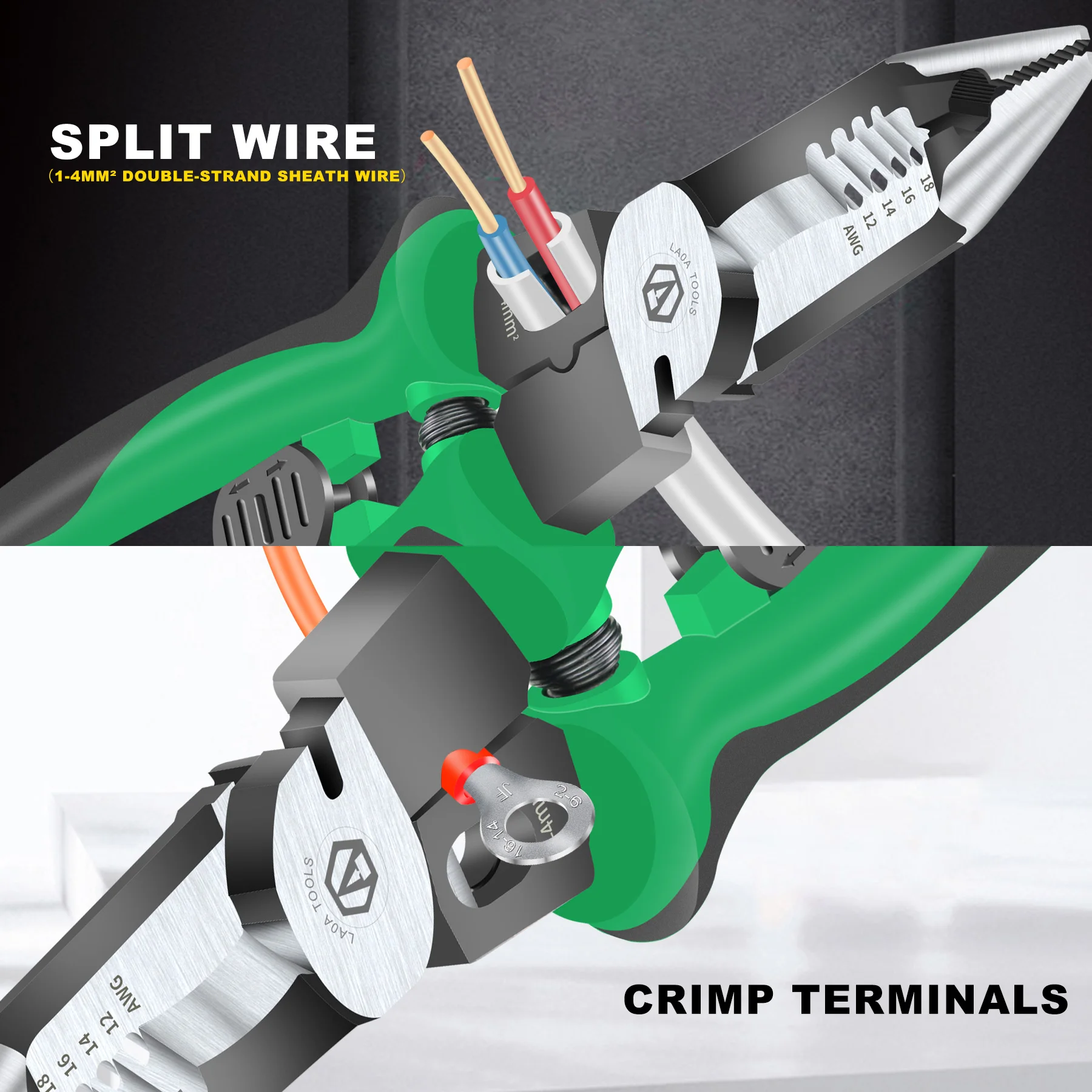 LAOA 9 in 1 Multifunctional Electrician Pliers Long Nose Pliers Wire Stripper Cable Cutter Terminal Crimping Hand Tools