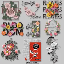 Rose Flowers Letter Stickers Heat Transfer PVC Patch Heat Transfer printing Thermal Transfers Decals Patch