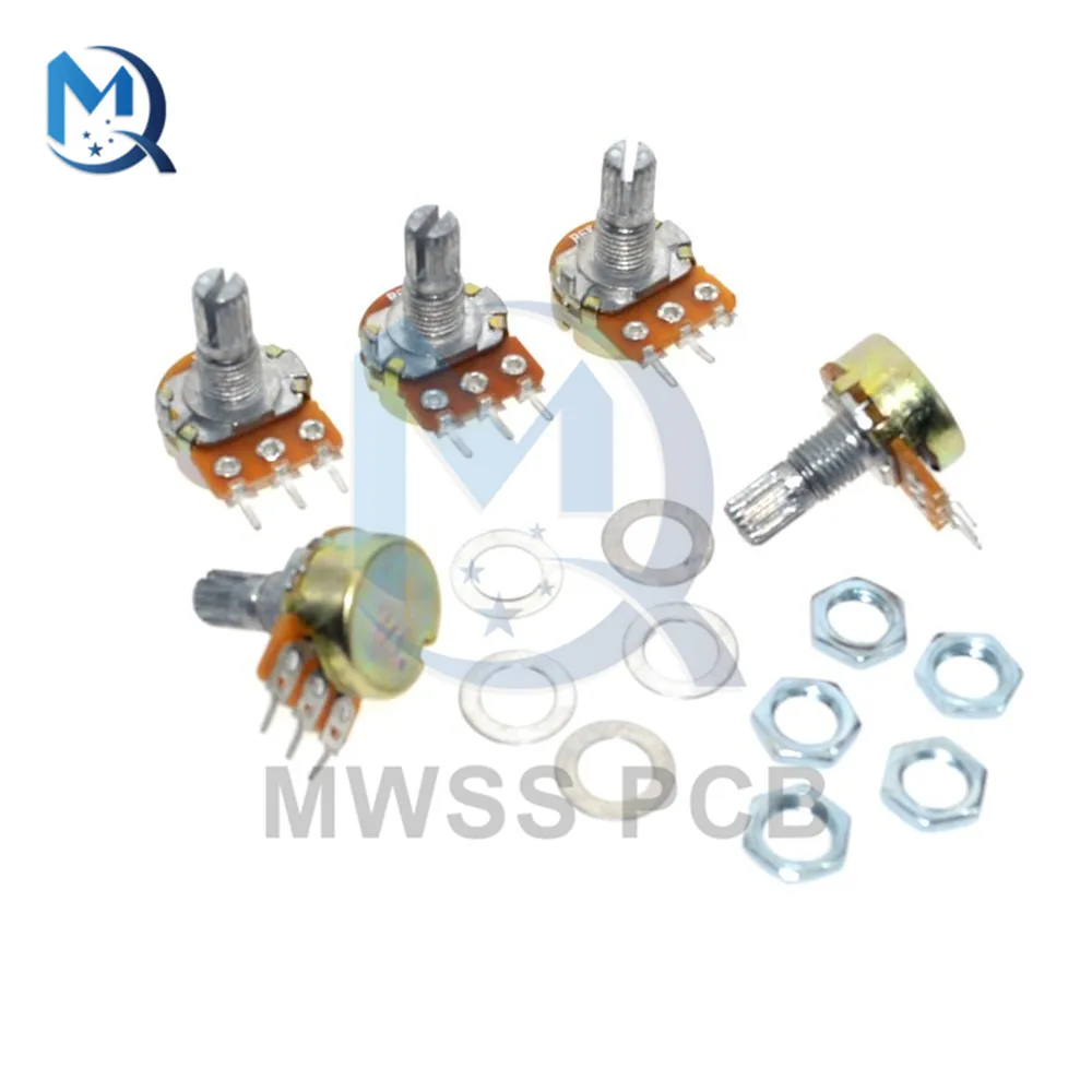 Potenciômetro rotativo wh148, 1k 2k 5k 10k 20k 50k 100k 500k 1m ohm 3pin eixo rígido linear resistor para arduino