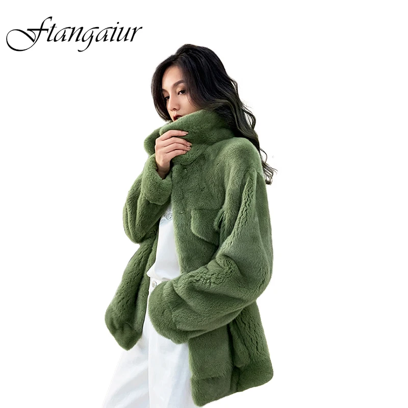 

Ftangaiur 2021 Winter Import Crown Velvet Mink Fur Coat For Femal Loss Luxury Natural Fur Coat Women Short Real Mink Fur Coats