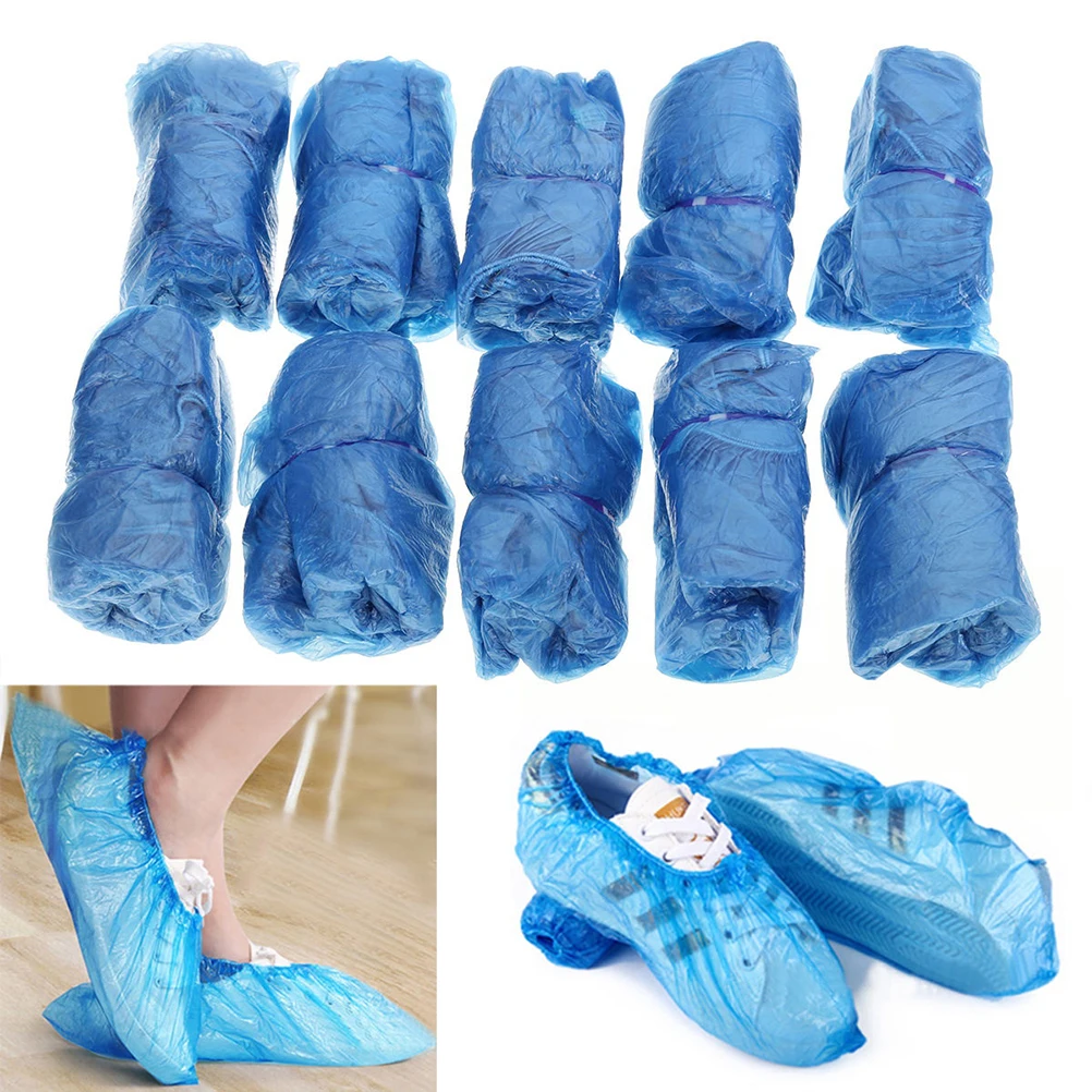 100pcs/lot Plastic Rain Waterproof Overshoes Boot Covers Disposable Shoe Covers Overshoes Shoe Care Kits Drop Shiping