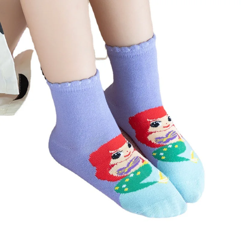 5 pairs Disney Cartoon baby girl socks Snow White mermaid socks for Children\'s Cotton Socks Funny cute princess socks 1-12 years