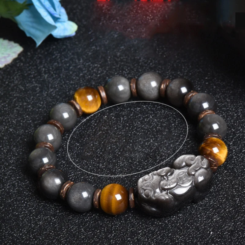 

Natural Obsidian Bracelet Gold Obsidian Silver Obsidian Lovers' Bracelet Student Agate Buddha Beads Hand Ornaments