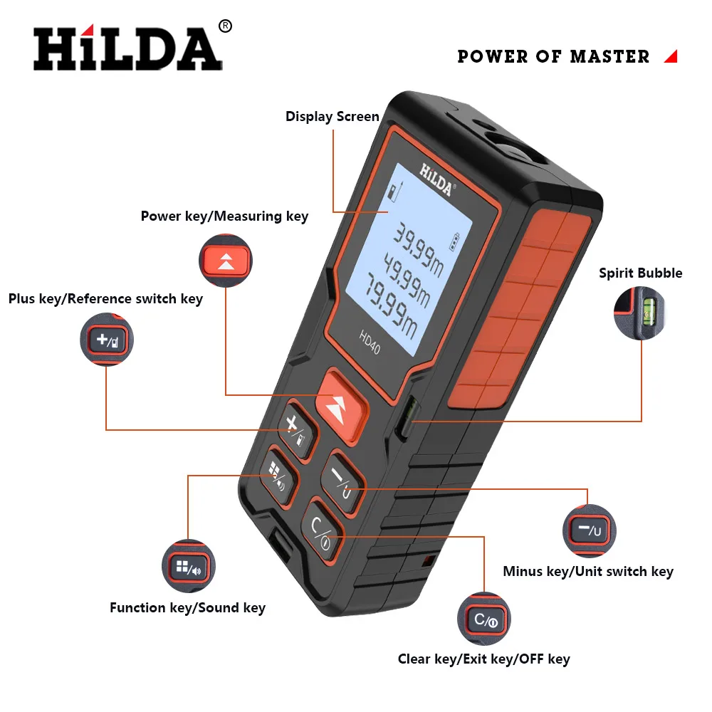 HILDA Laser Rangefinder Distance Meter 40M 60M 80M 100M Rangefinder Laser Tape Range Finder Building лазерный дальномер