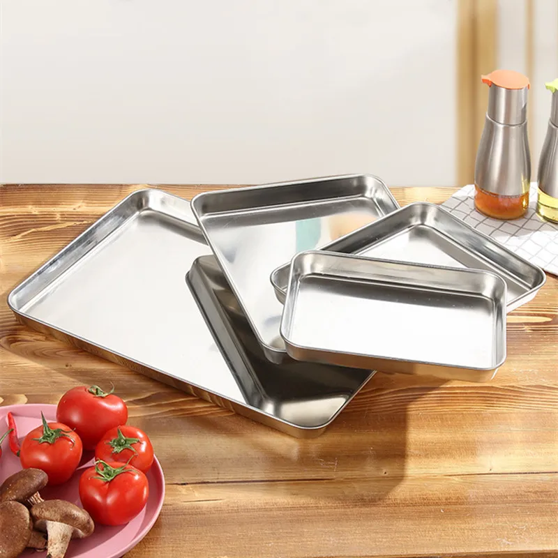 Rectangular Stainless Steel Cake Pan Bread Pizza Oven Tray Muffin Pie Dish Pallet Pastry Baking Tools Kitchen Accessories