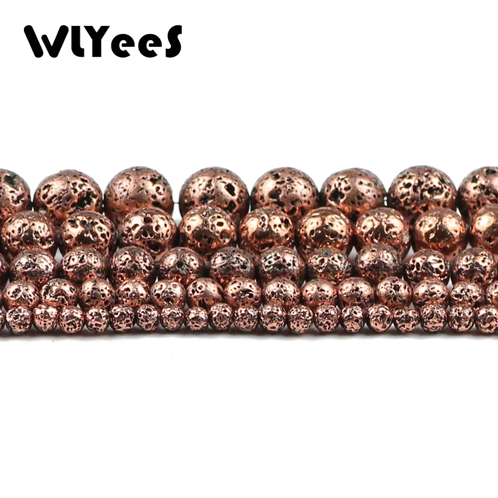 WLYeeS Round Plated Ancient Red copper color Lava Volcanic Loose Bead 4 6 8 10 12mm Ball for DIY Jewelry Bracelet making Finding