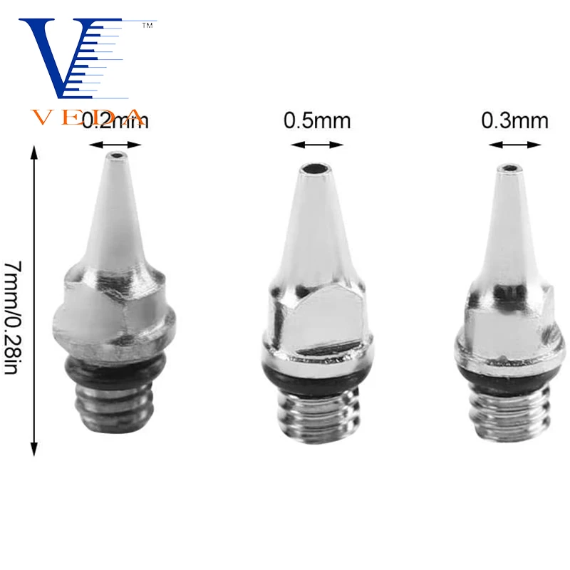 VEDA Nozzle Replacement for Airbrush 5pcs 0.2/0.3/0.5mm Airbrush Nozzle Accessories Painting Machine Gravity Feed Parts Tools