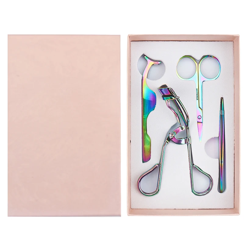 4 pièces professionnel garniture sourcils greffage faux cils recourbe ciseaux pince pliante en acier inoxydable pince outils de maquillage