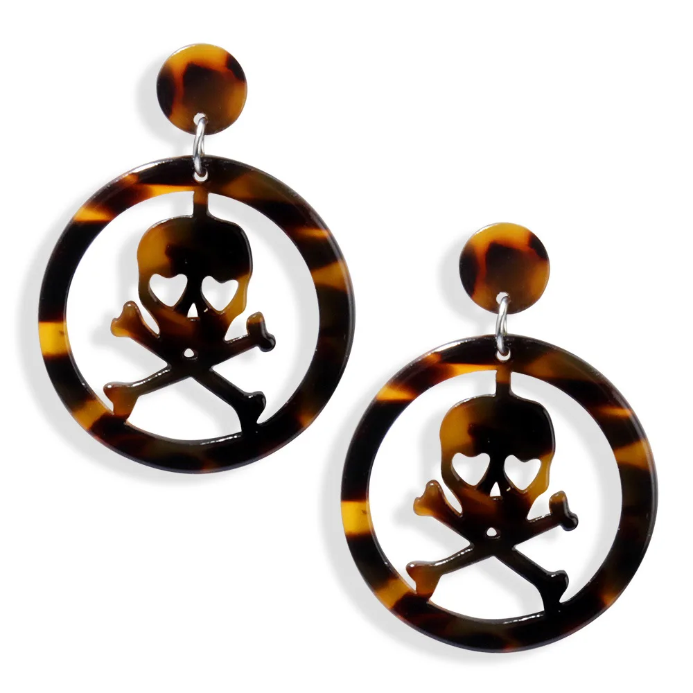 Creative geometric round skull hollow earrings fashion retro simple acetate plate women's earrings trendy charm and exquisite