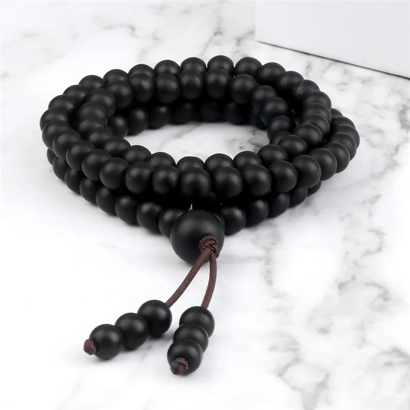 6mm Matte Black Lava Stone Bracelet Necklace 108 Beads Mala Wrap Bracelets Men Charm Fashion Yoga Bangle Rosary Buddhist Jewelry