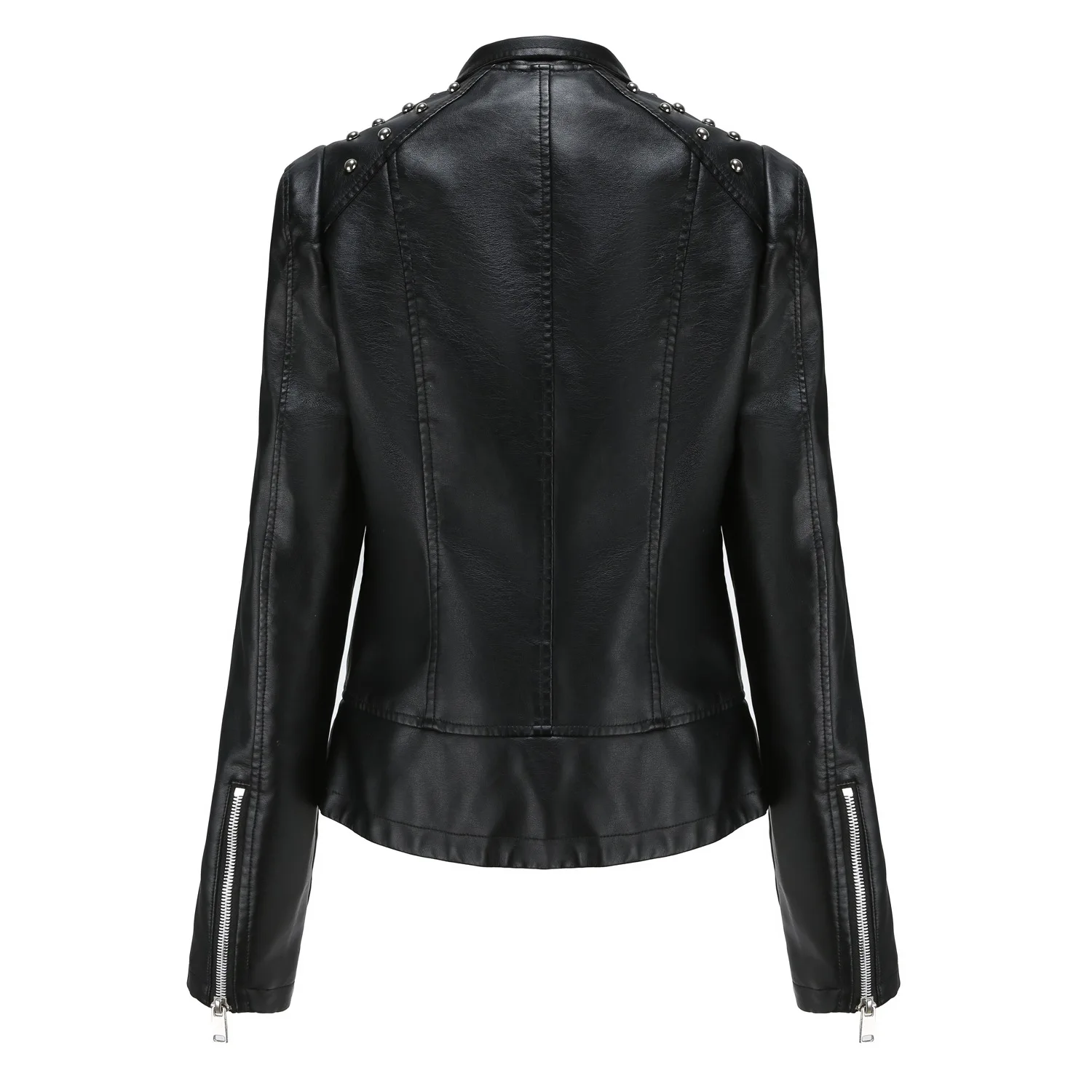 Idopy Women`s Faux Lether Jacket Spring Autumn Pu Studded Motorcycle Long Sleeve Biker Zipper Coat Outerwear With Rivets