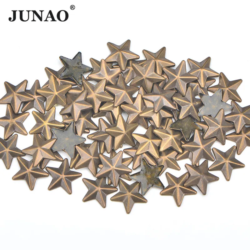 JUNAO 100Pcs 12mm Hotfix Bronze Gold Star Rhinestone Motif Iron on Metal Patches Transfer Strass Applique For Clothes Crafts