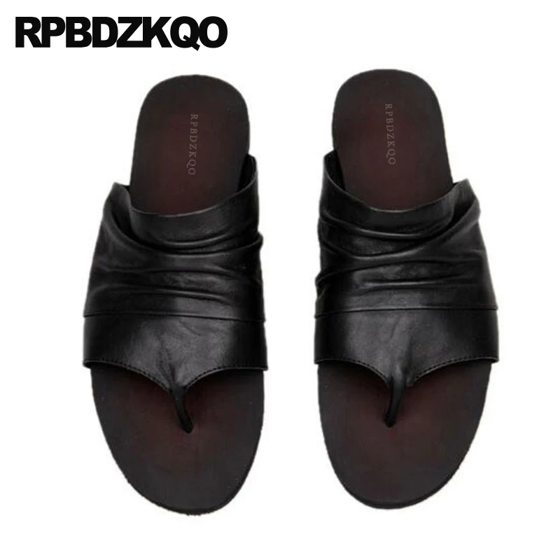 2023 Outdoor Flip Flop Shoes White Designer Men Sandals Genuine Leather Summer Slides Slippers Flat Fashion Slip On Black Strap image 3