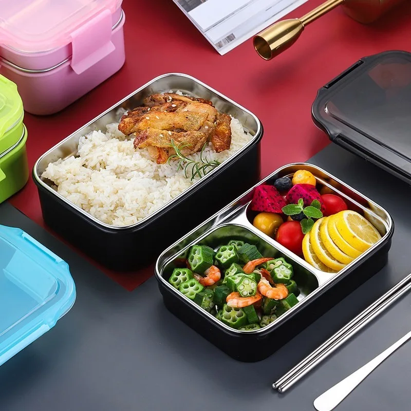 

Sunshine 304 Stainless Steel 1200ML Lunch Box Double Deck with Dinnerware Set Bento Box Student Workers Lunch Food Storage