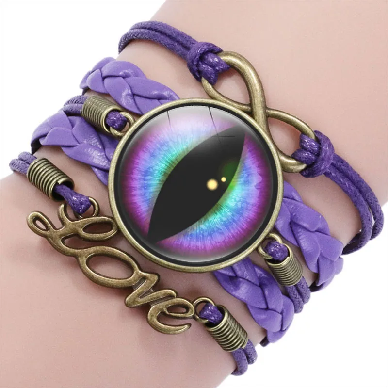 10PC Longan Eye Glass Cabochon Charm Braided Multi Layer Bracelets Men Women Fashion Leather Bangle Gifts Jewelry