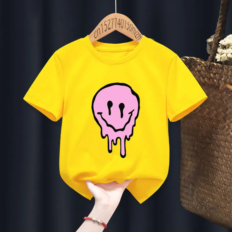 Camisetas divertidas góticas con sonrisa para bebé y niña, ropa de Manga para regalo, Tops Kawaii Harajuku negros, envío directo