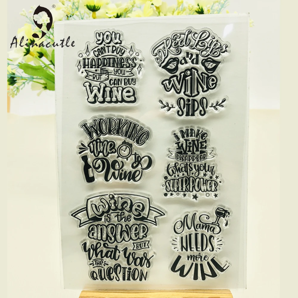 Alinacutle CLEAR STAMPS Wine Sentiment Album na karty do scrapbookingu Papierowy wałek gumowy Przezroczysty silikonowy przezroczysty stempel