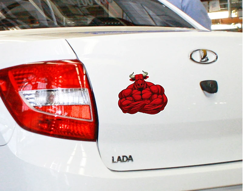 Body Building Bull Funny Car Sticker Automobiles Motorcycles Exterior Accessories PVC Decal for Audi Jeep Nissan Ford