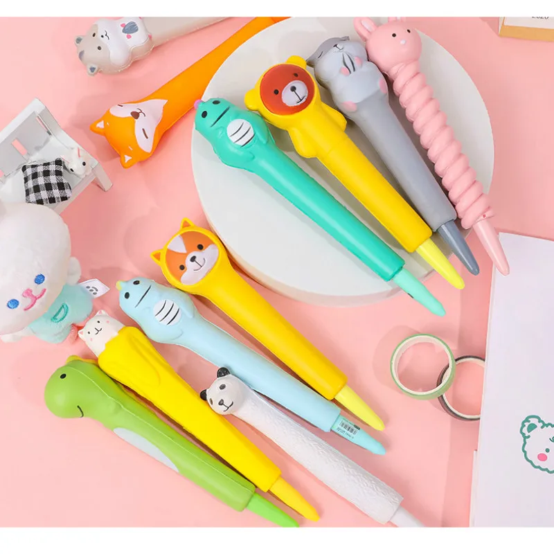 12 Pcs Neutral Pen Cute Cartoon Decompression Pen Girl\'s Heart Student Creative Gel Pens Sponge Decompression Artifact Wholesale