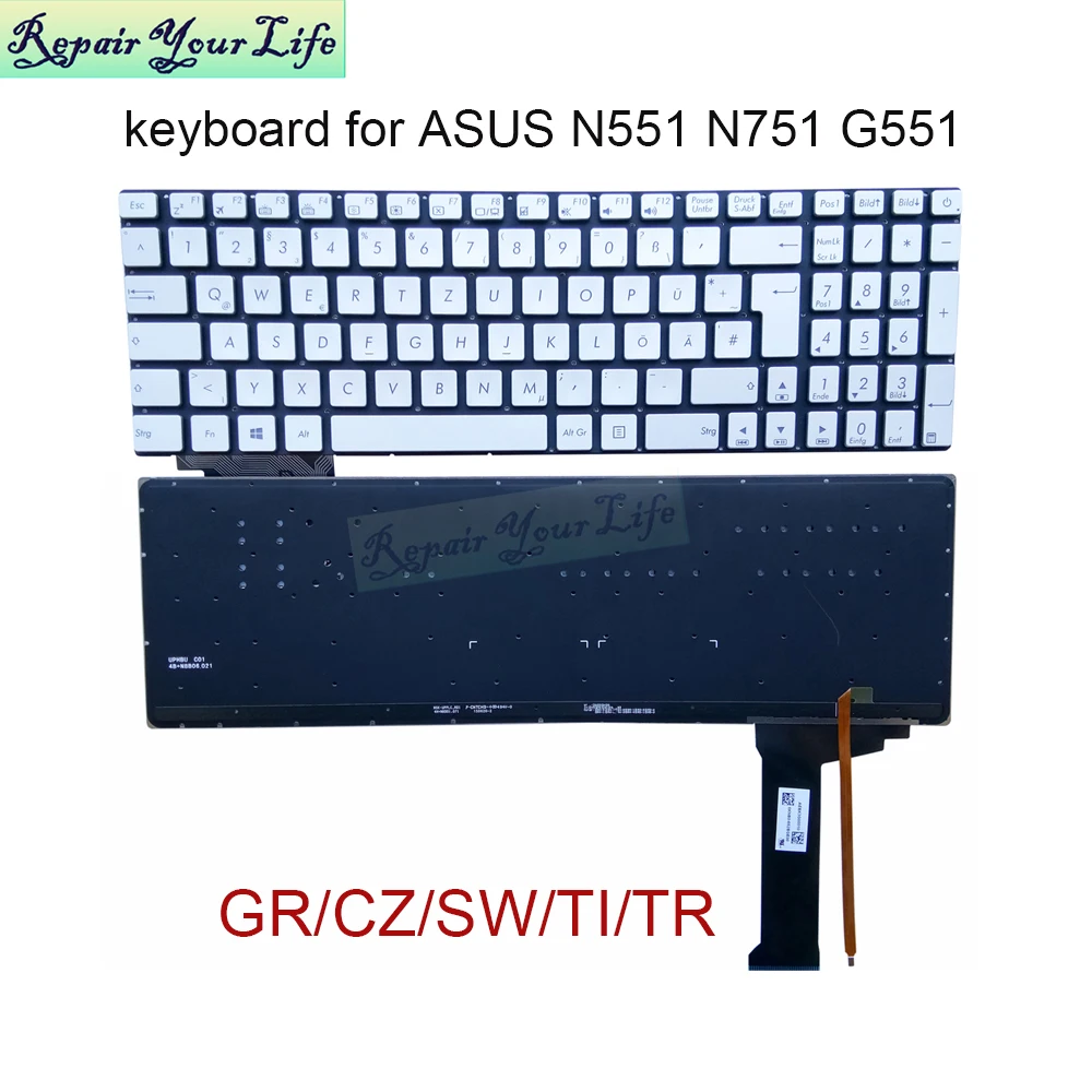 

Swiss German Thai Turkish Czech Backlit keyboard for ASUS N551 N552 N751 N551JB JX N752JK G551JM 662BSF00 662BGE00 662BCZ00 New