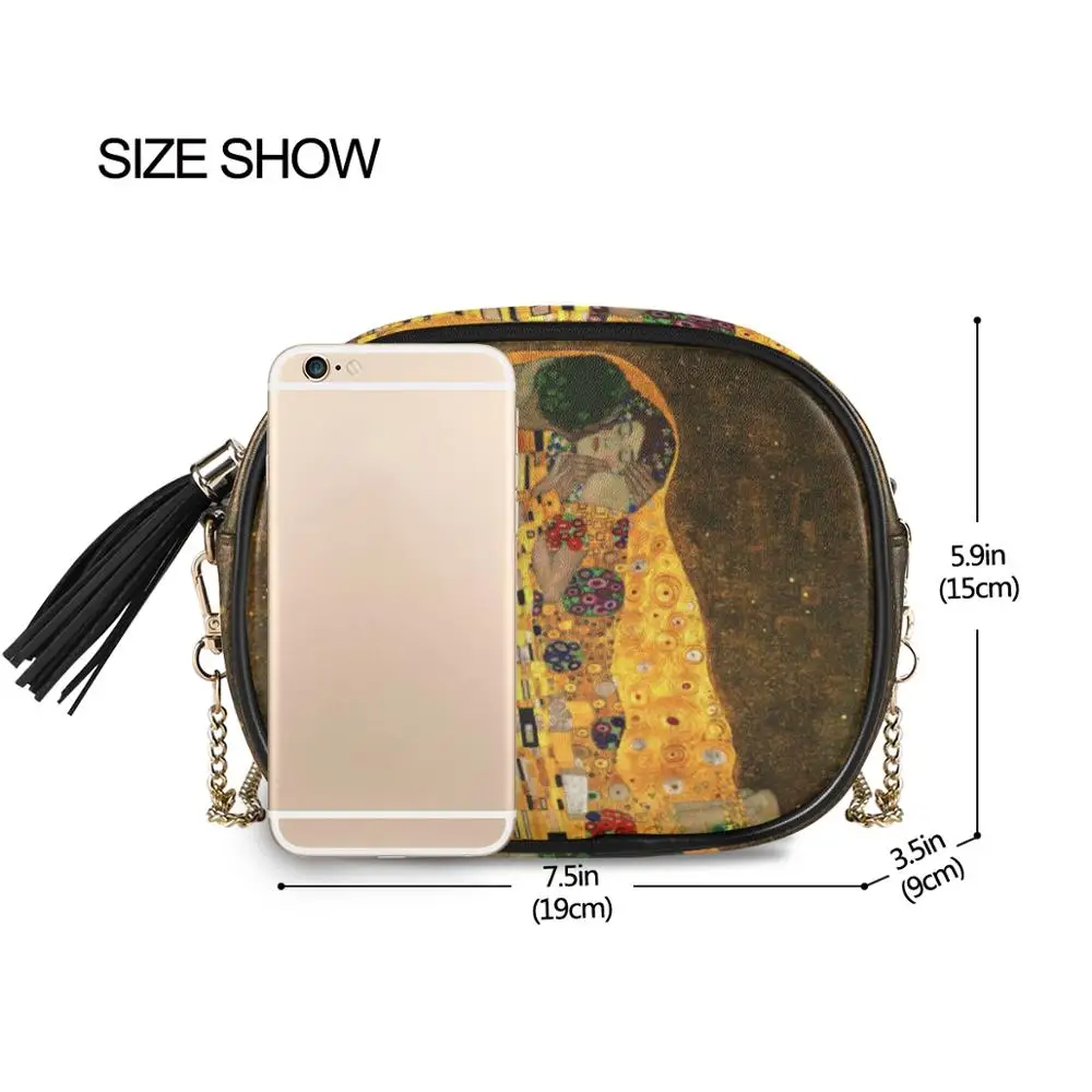 ALAZA New crossbody shoulder bag for women bags ladies leather Gustav Klimt oil Art painting handbag Phone Purse flap bag female