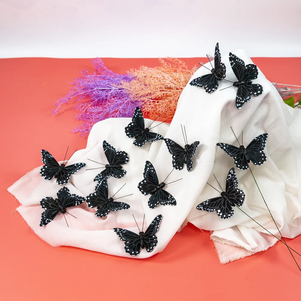 12pc Simulation Feather Butterfly Wedding Photography Color Balcony Decoration Pastoral Home Dragon Flower Pot Fake Butterflye