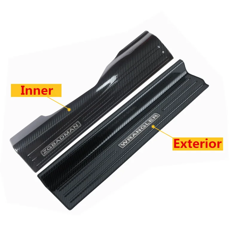 4X4 Stainless Steel Carbon Fiber Color Exterior Door Welcome Threshold Pedal Decorative Cover Fit For Jeep Wrangler JL 2018-2022
