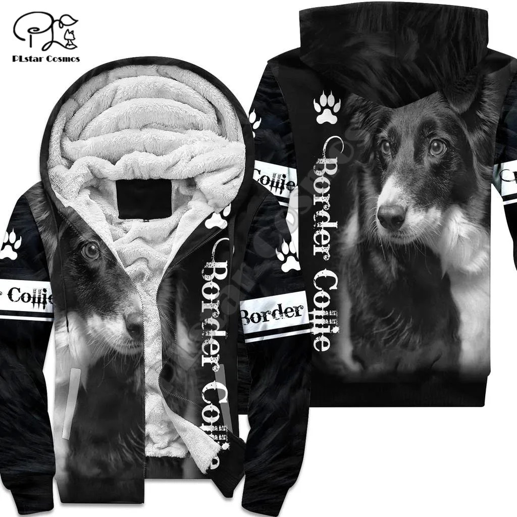 PLstar Cosmos Border Collie Dog 3D Print Fashion Winter Clothing Casual Warm Hood Thick Coat Zipper Man Fleece Hoodies Jacket C4