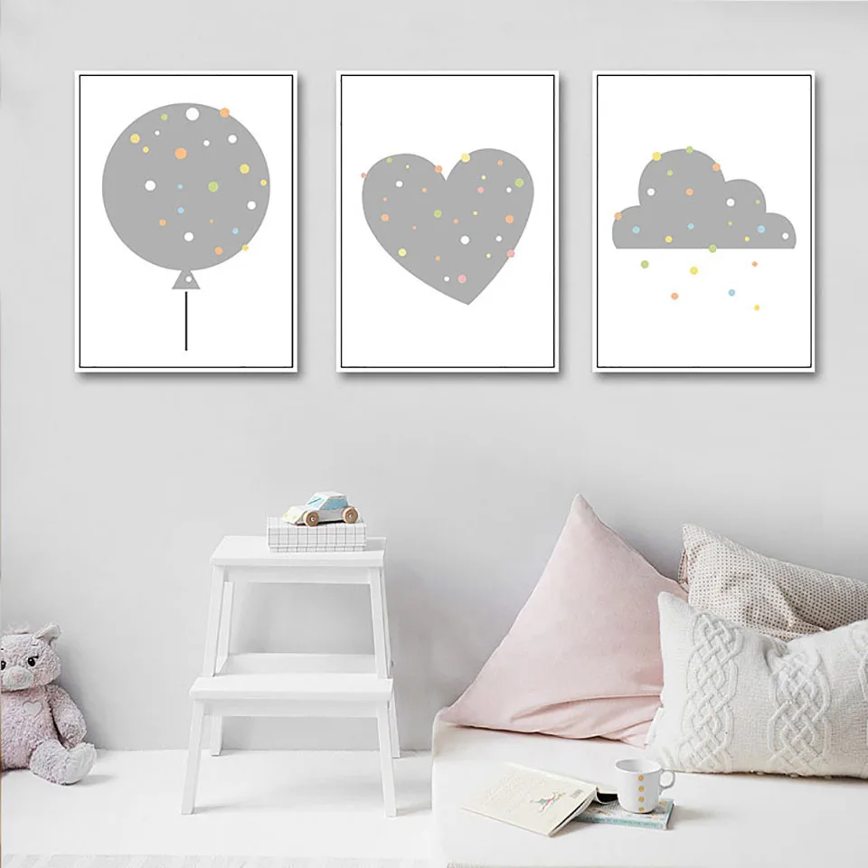 Painting Nordic Style Canvas Prints Heart Home Decoration Cloud Wall Art Balloon Picture Creative Poster For Living Room Modular