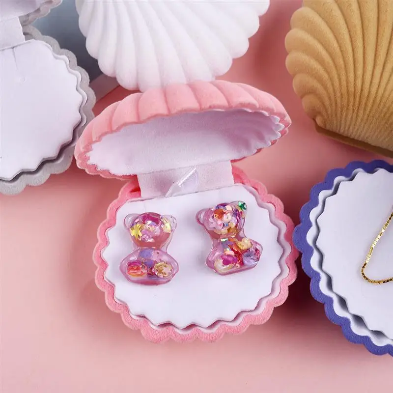 Trendy Jewelry Gift Box Shell Heart Velvet Boxes for Women Wedding Engagement Ring Earrings Necklace Portable Display Container