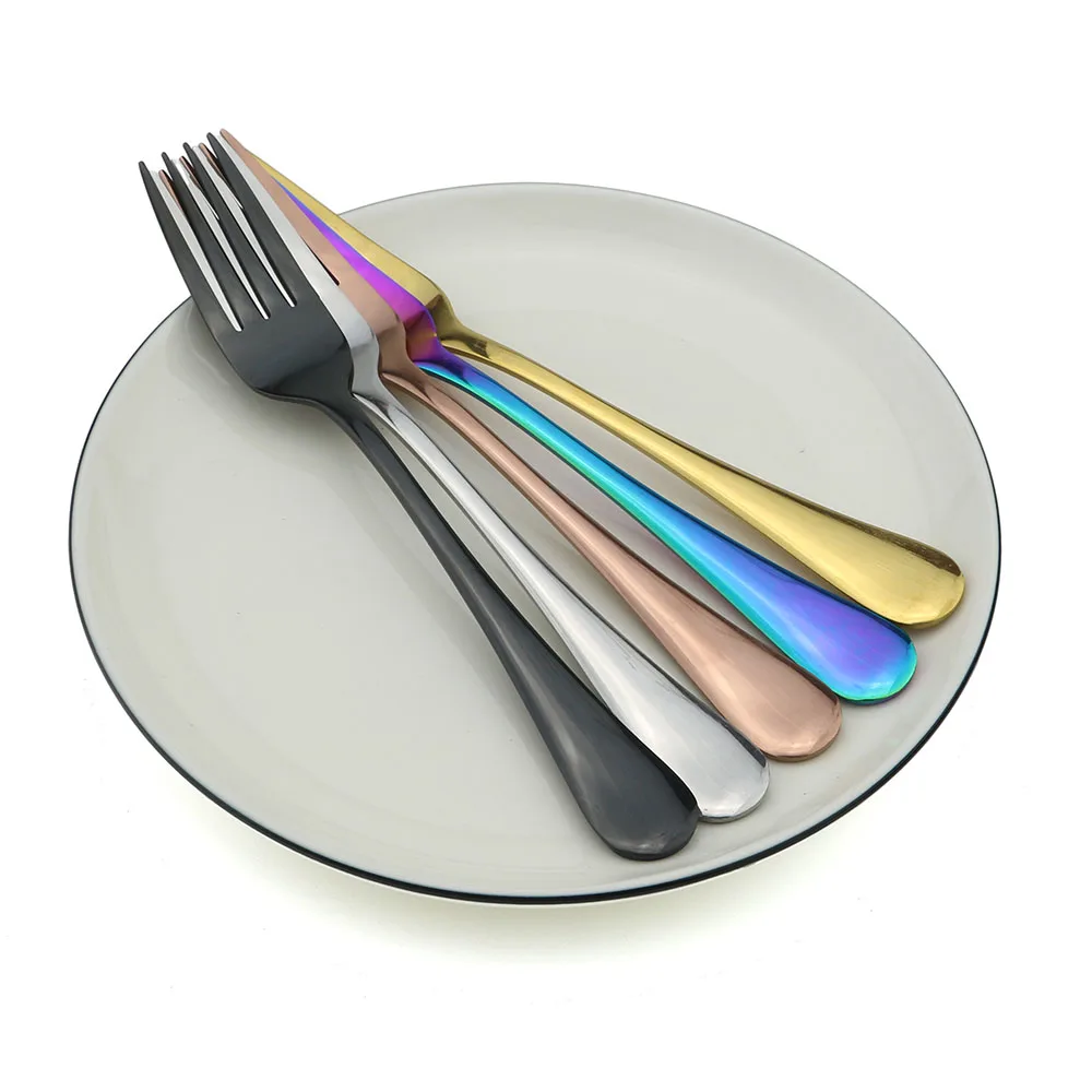 Korean 304 Dessert Salad Fork Black Dinner Furit Fork Colorful Rainbow Dinnerware Long Handle Tableware Fruit Forks Cutlery