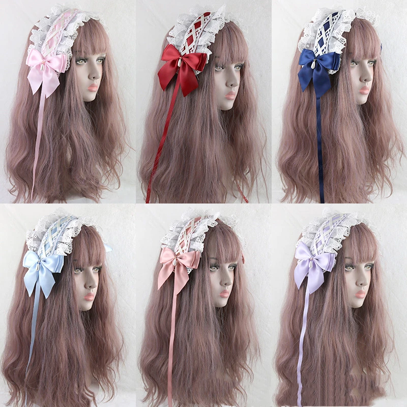 Lace Lolita Headband Maid Soft Girl Kawaii Hair Accessories Japanese Cosplay Black Bow Anime Headdress