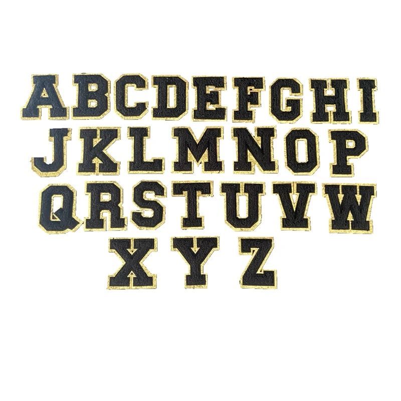 

2021 New 3D A-Z 26 Letters Glitter Chenille Embroidered Patches Iron on Black Alphabet Letters Embroidery Applique 1 Set