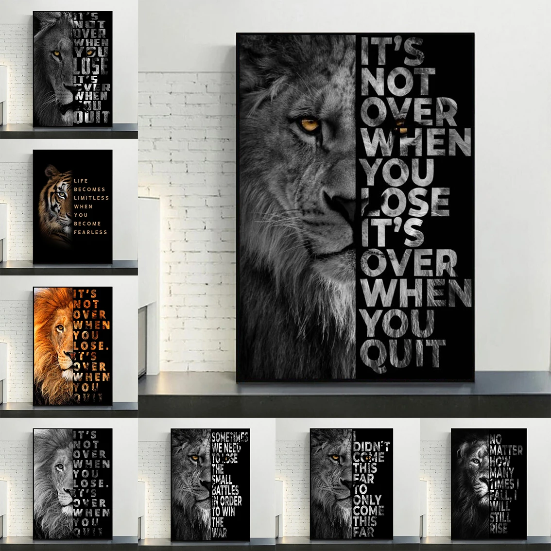 

It's Not Over When You Lose It's Over When You Quit Lion Motivational Quote Prints Wall Pictures For Living Room Cuadros Decor
