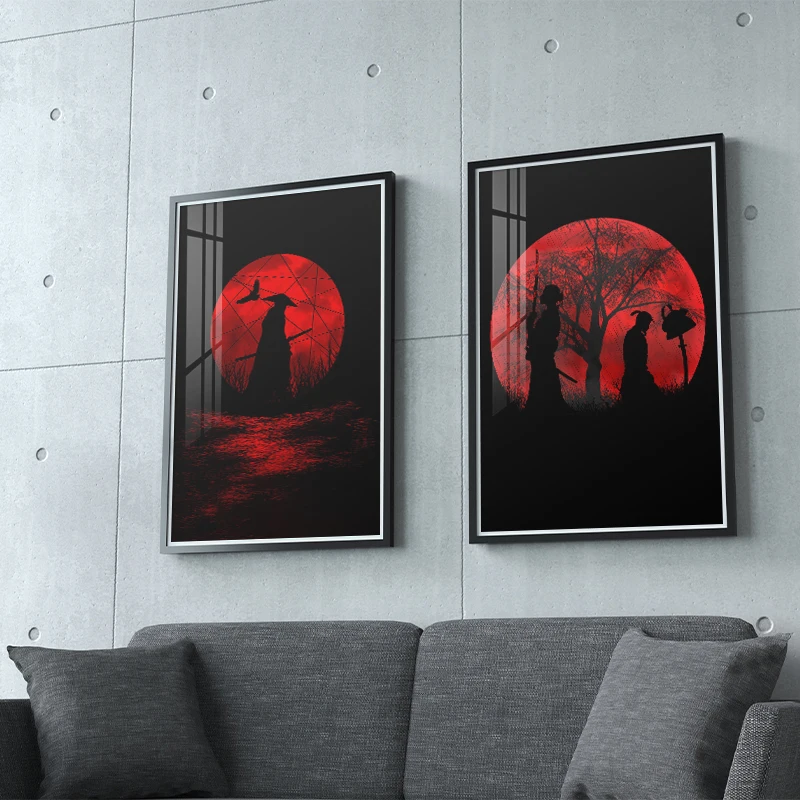 Japanese Ukiyoe HD Canvas Poster Samurai With Blue Face Katana Wall Art Pictures For Living Room Painting Print Home Decoration