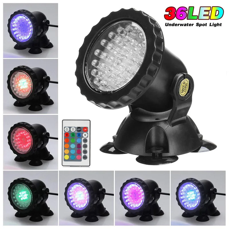 Lampe submersible 36 LED RGB avec télécommande, spot lumineux submergé, idéal pour un jardin, une pelouse, une piscine, une piscine ou un aquarium