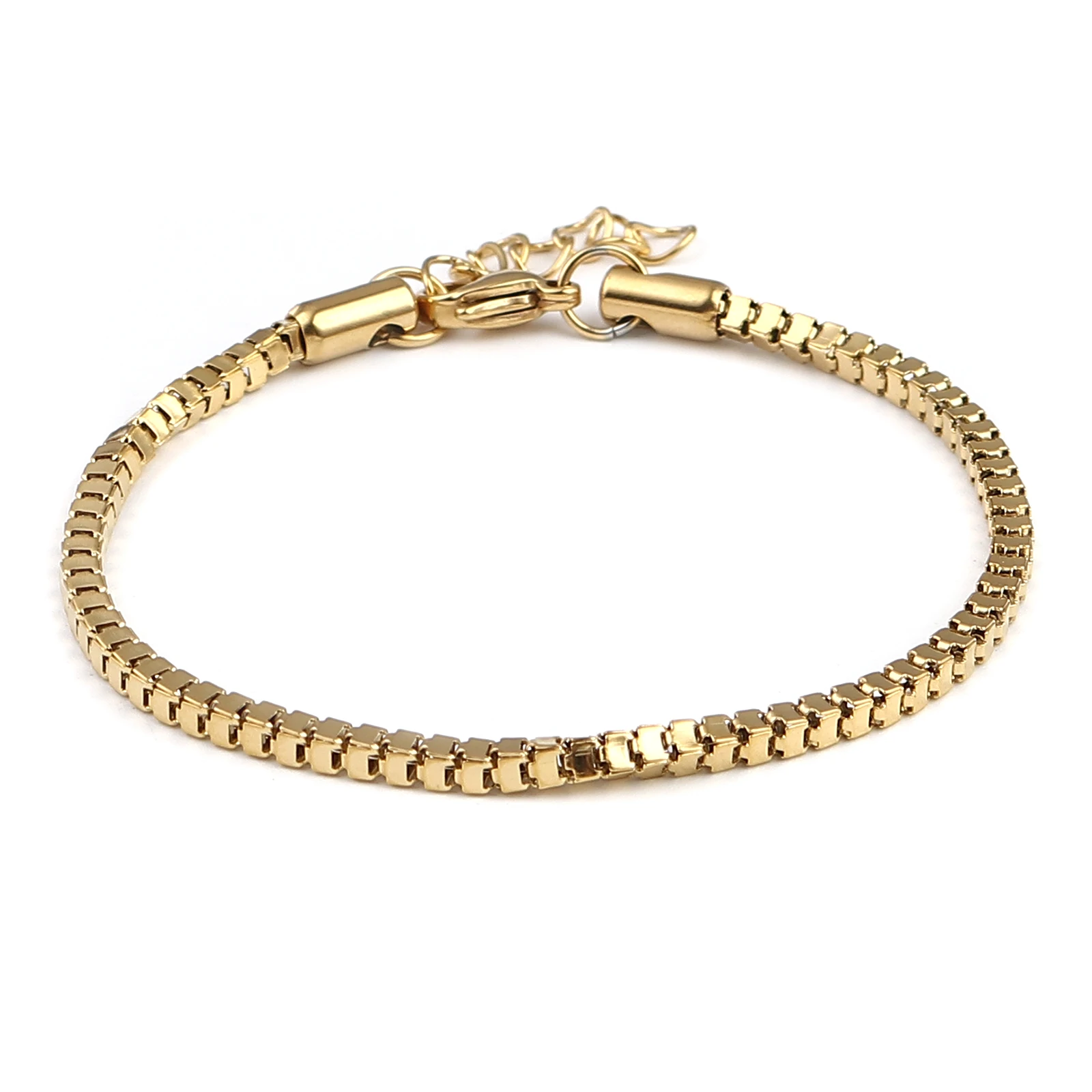 Wholesale Popular Stainless Steel Box Chain Bracelets Gold Silver Fashion jewelry Bracelets Cheap  17 cm (6/8 