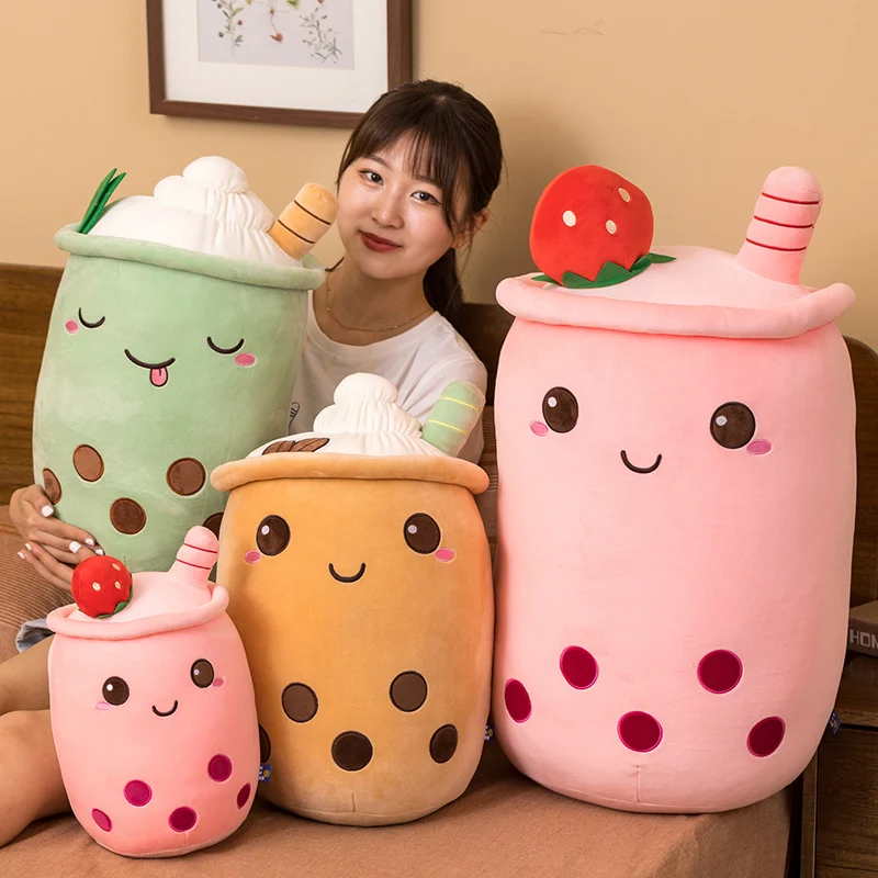 Cute Boba Milk Tea Plushie Toy Soft Stuffed Latte Americano Coffee Taste Milk Tea Hug Pillow Balls Bubo Tea Cup Cushion For Kids