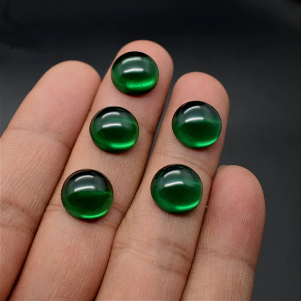 Emerald Round Cabochon Smooth Polished Surface Round Rich Green Emerald Cabochon Flat Back Multiple Sizes to Choose