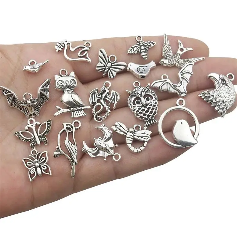 Vintage Mixed 10/20pcs Metal Animal Birds Charms Beads Handmade DIY for Bracelet Pendant Neacklace Clips Jewelry Making Findings