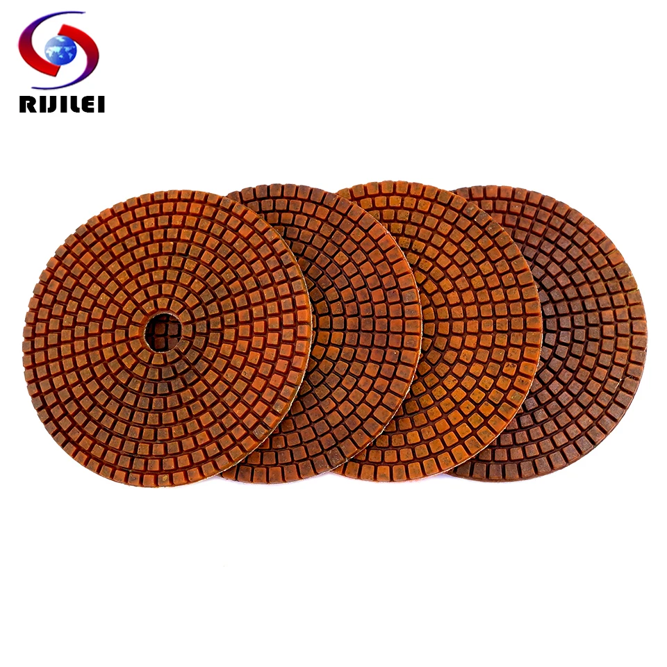 RIJILEI 4PCS Super 5 Inch Diamond Polishing Pads 125mm Copper Bond Wet Polishing Pad for Granite Marble Concrete Grinding Disc