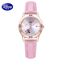 Disnehy Minnie Mouse Calendar Luxury Bling Crystal Jewelry Cuties Girl Quartz Watches Ladies Child Watch Student Kids Clock Gift