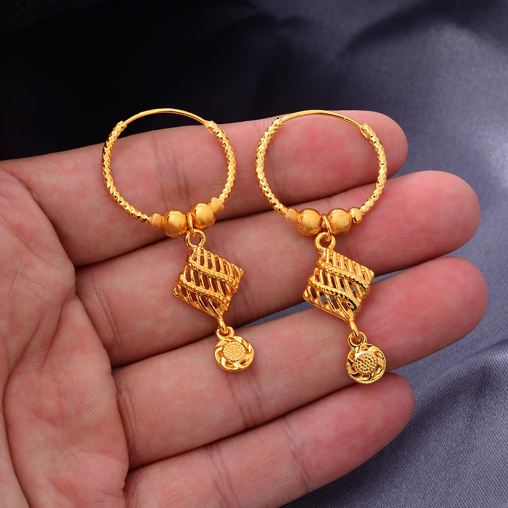 Ethiopia 24k Gold Color Earrings Dubai Earrings For Women Girls African Party Wedding Gifts Earrings Gift